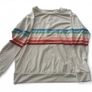 Cream Striped Long Sleeve Top – Pastel Stripe Pullover | Size: Small